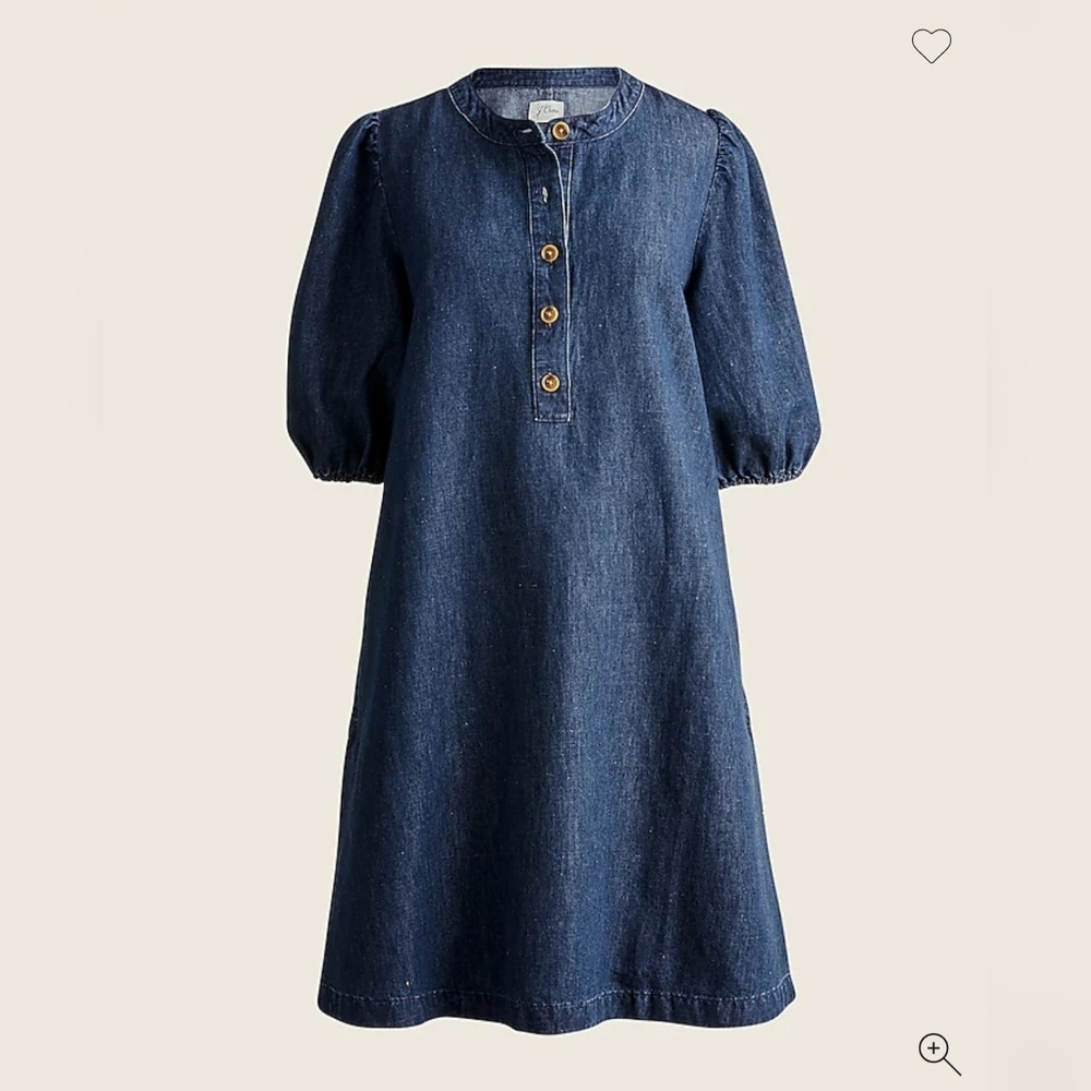 J. Crew Women's Puff-Sleeve Denim Popover Blue Button-Up Mini Dress Size S